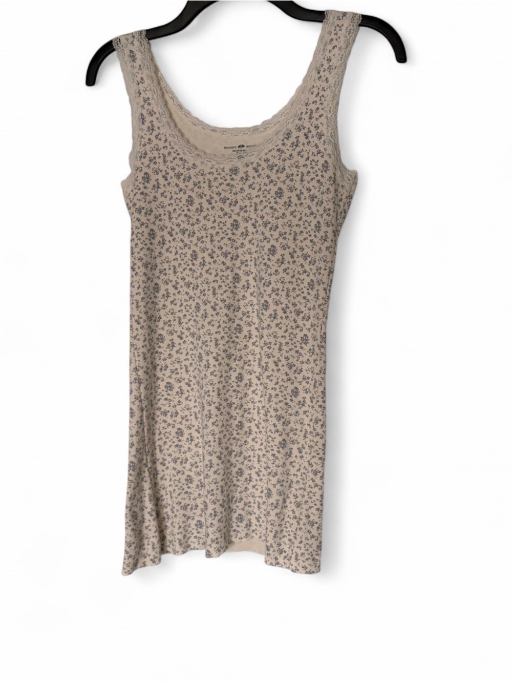 Brandy Melville White Mini Dress with Navy Floral Ditsy Print